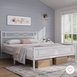 Metal Full Size Bed Frame White