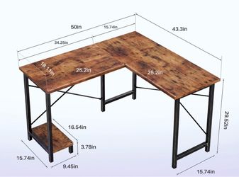 L-Shaped Industrial Corner Desk with Shelf