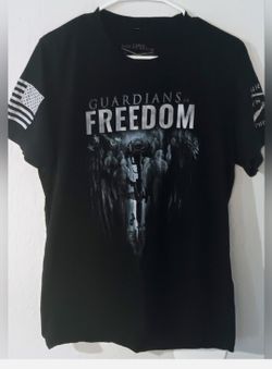 Grunt Style T-Shirt Men's Black Guardians Of Freedom Short Sleeve Cotton Flag- Large