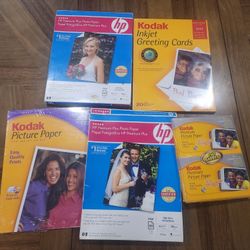Kodak & HP Photo Paper Mixed Bundle.  8.5 x 11,  4 x 6, & greeting cards. 