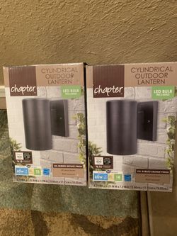 Two Cylindrical Outdoor Lanterns in Oil Bronzed Finish