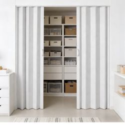 60" x 80" Double PVC Interior Accordion Door, with Handle Latch Track with Full-Side Strong Magnetic Strip, Large Accordion Door for Closet & Doorway,