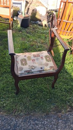 Antique Wooden Armchair with Floral Seat Cushion