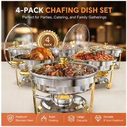4-Pack 5QT Stainless Steel Chafing Dish Set with Glass Lids