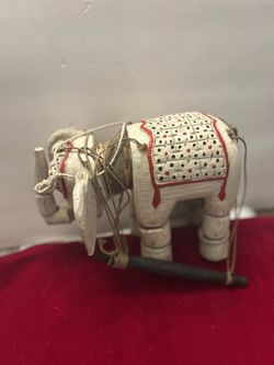 Vintage Hand Carved Wooden Elephant Marionette 