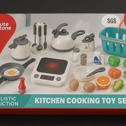 CUTE STONE Kitchen Toy Set - Induction Cooktop & Steam Pot - Lights, Sounds & Food - Like NEW!