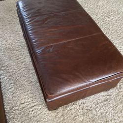 Brown Leather Ottoman 