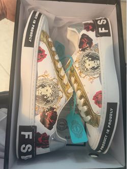 Designer Inspired White & Gold Sneakers Size 43
