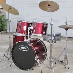 Pacific Red Drum Set With Cymbals And Hardware