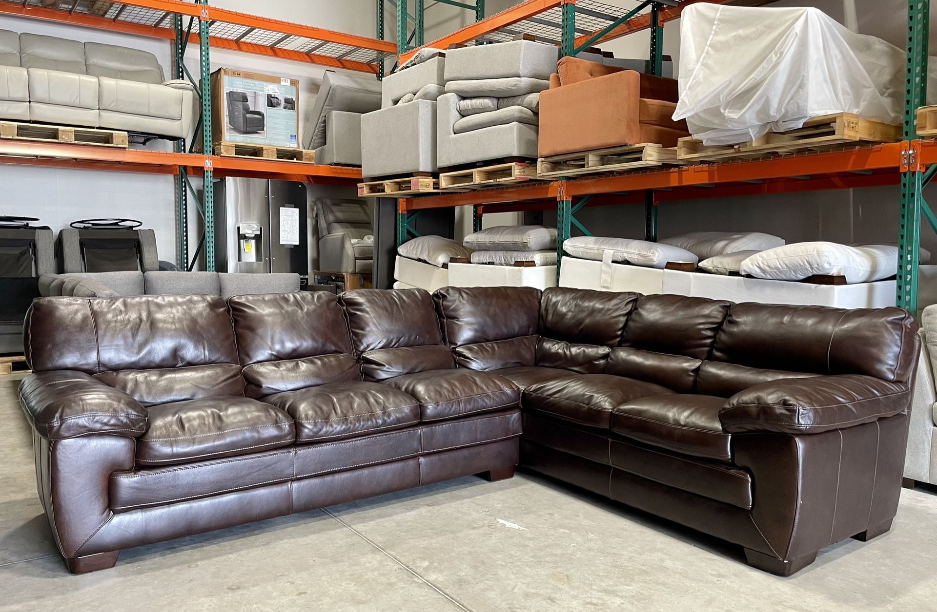 WAREHOUSE CLEARANCE | Simon Li Leather Sectional, Brown