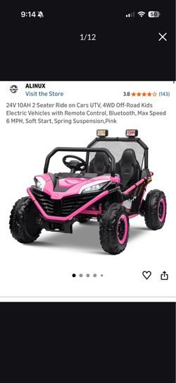 Kid UTV 24V 10AH 2 Seater Ride on Cars UTV, 4WD Off-Road Kids Electric Vehicles with Remote Control, Bluetooth, Max Speed 6 MPH, Soft Start, Spring Su
