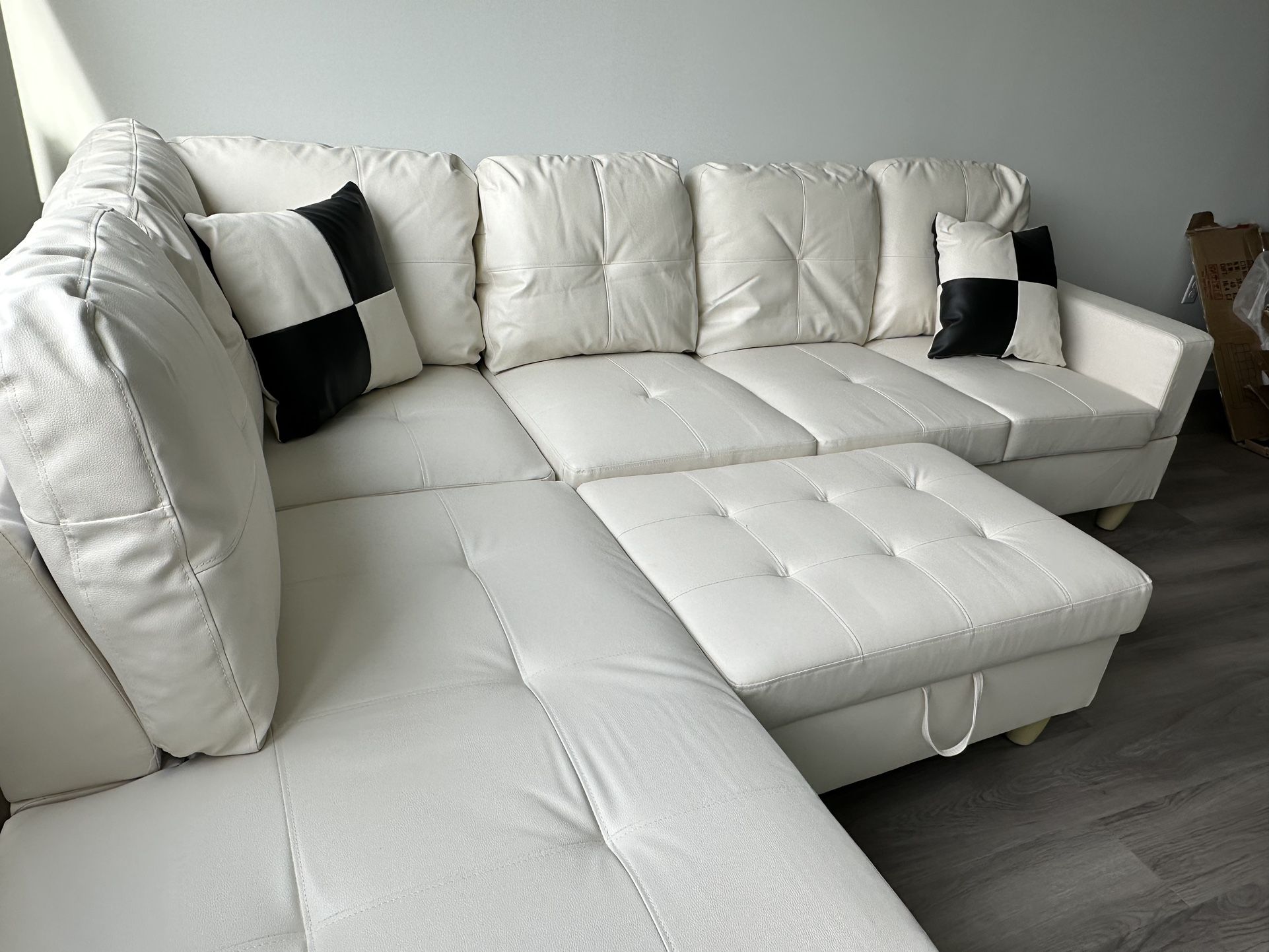 New White Leather Sectional Sofa Set
