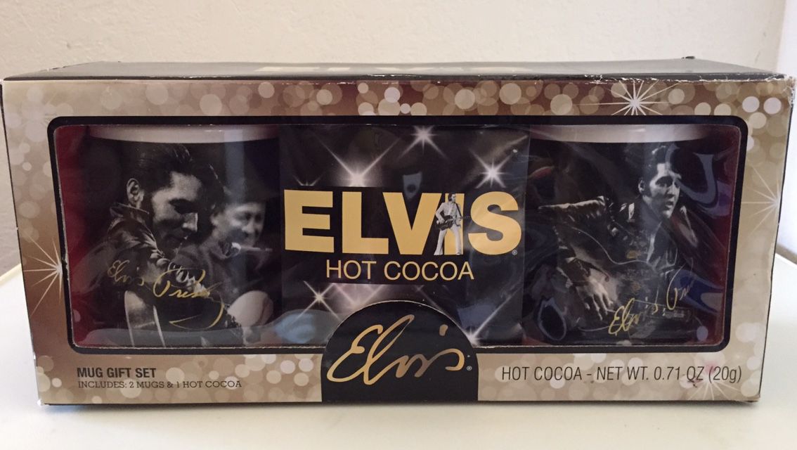 2014 Elvis Presley Mug Gift Set With Hot Cocoa Mix And 2 Ceramic Mugs. New In Box 