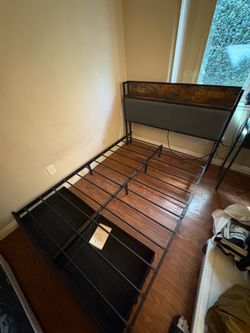 Full Size Bed Frame with Headboard and Storage