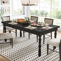 Dining Table for 4-6 People, 62” Farmhouse Large Rectangle Kitchen Table, Modern Dinner Table Kitchen & Dining Room Furniture with Carved Turned Legs