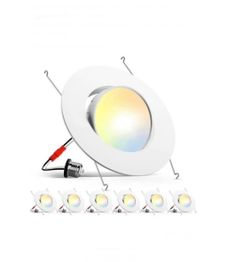 Amico 5/6 Inch Retrofit Eyeball Gimbal Can Lights 6 Pack, 5CCT LED Recessed Lights Directional Angled Trim Adjustable Ceiling Downlight, 2700K/3000K/4
