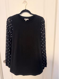 Maurices black pokadot-sheer sleeves
