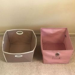 4 Storage Containers Pink Metal Construction And Salmon Canvas Storage Bin Basket Tan Taupe Canvas 