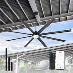 96-Inch Industrial Ceiling Fan with Lights and Remote - Extra Large Indoor/Outdoor Fan with 8 Aluminium Blades,Smart Fan Works with Voice Control