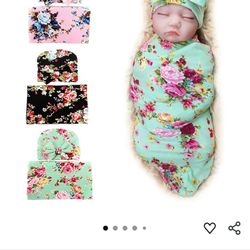 4 Sets Receiving Blanket And Bonnet For Baby Girl 