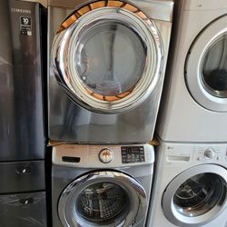 Samsung Front Load Washer And Stackable Gas Dryer Set In Platnum In Stainless Steel Look