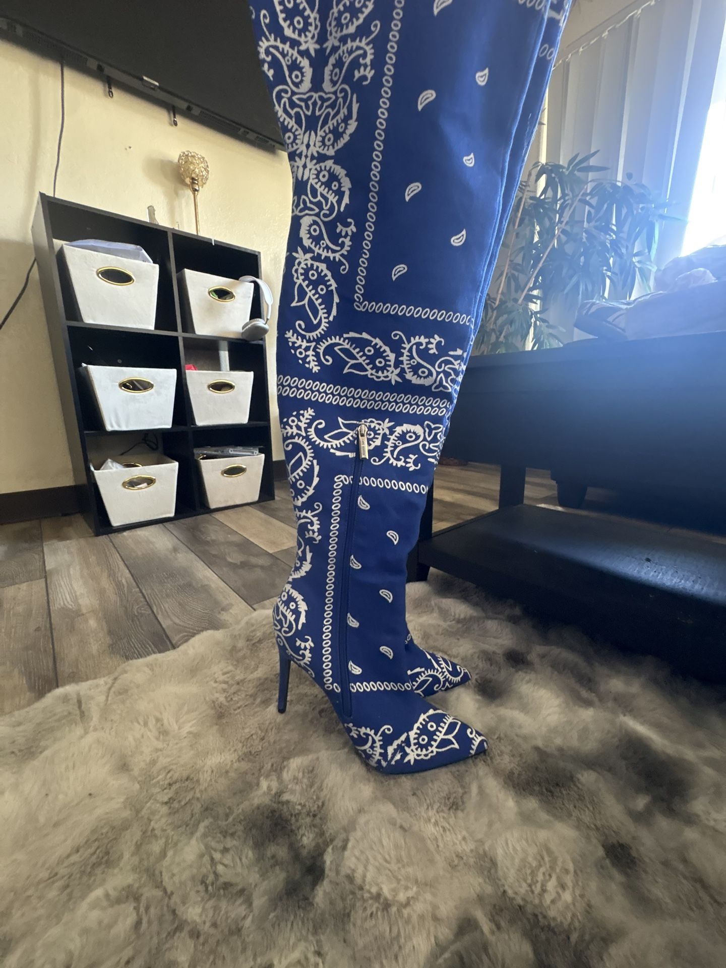 Blue bandanna Thigh High Boots 