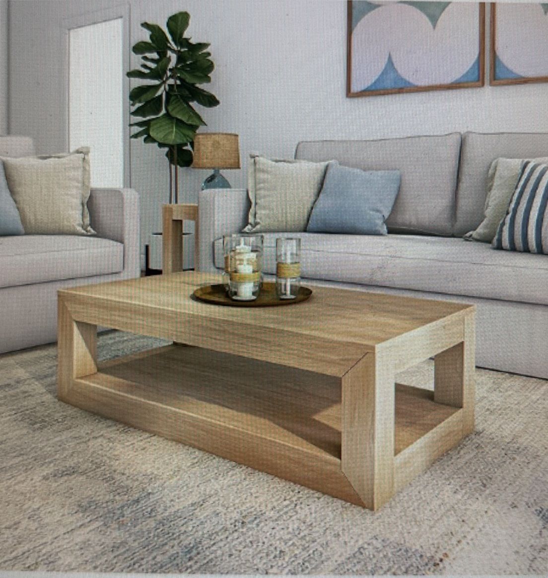 Modern Rectangular Coffee Table Solid Wood with storage