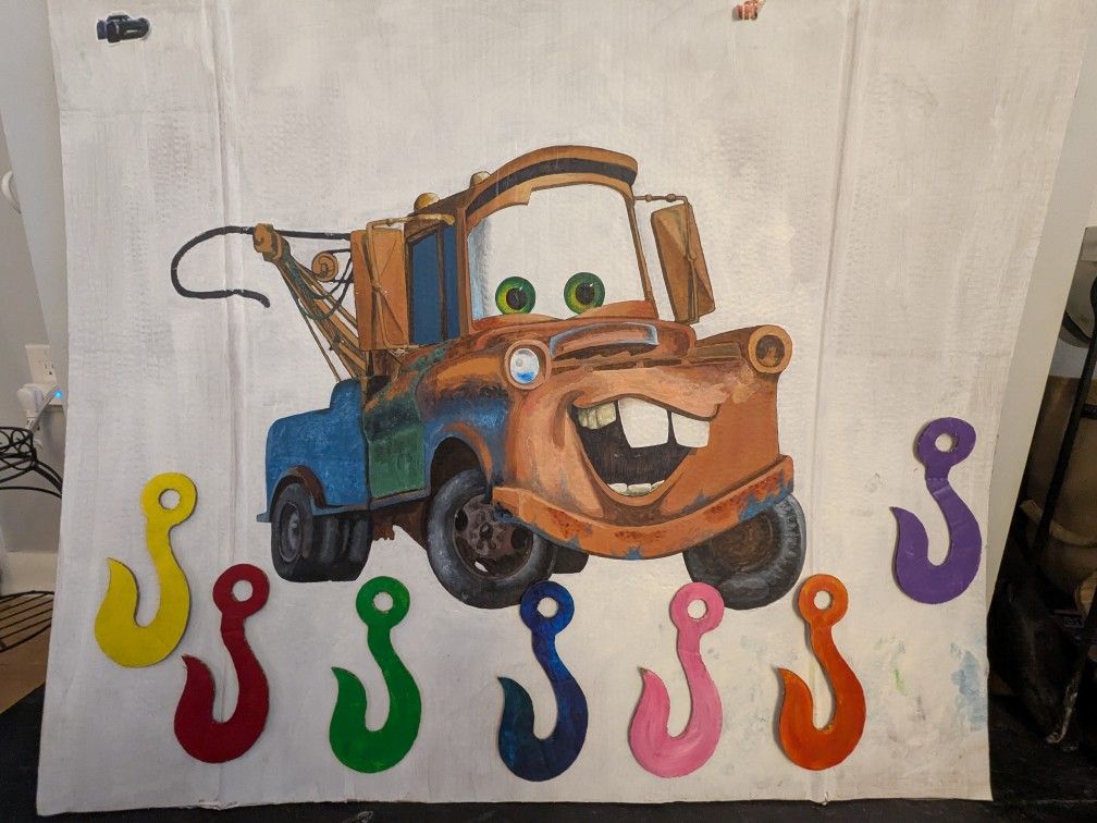 Cars Game: Pin-the-hook-on-the-Mater Game
