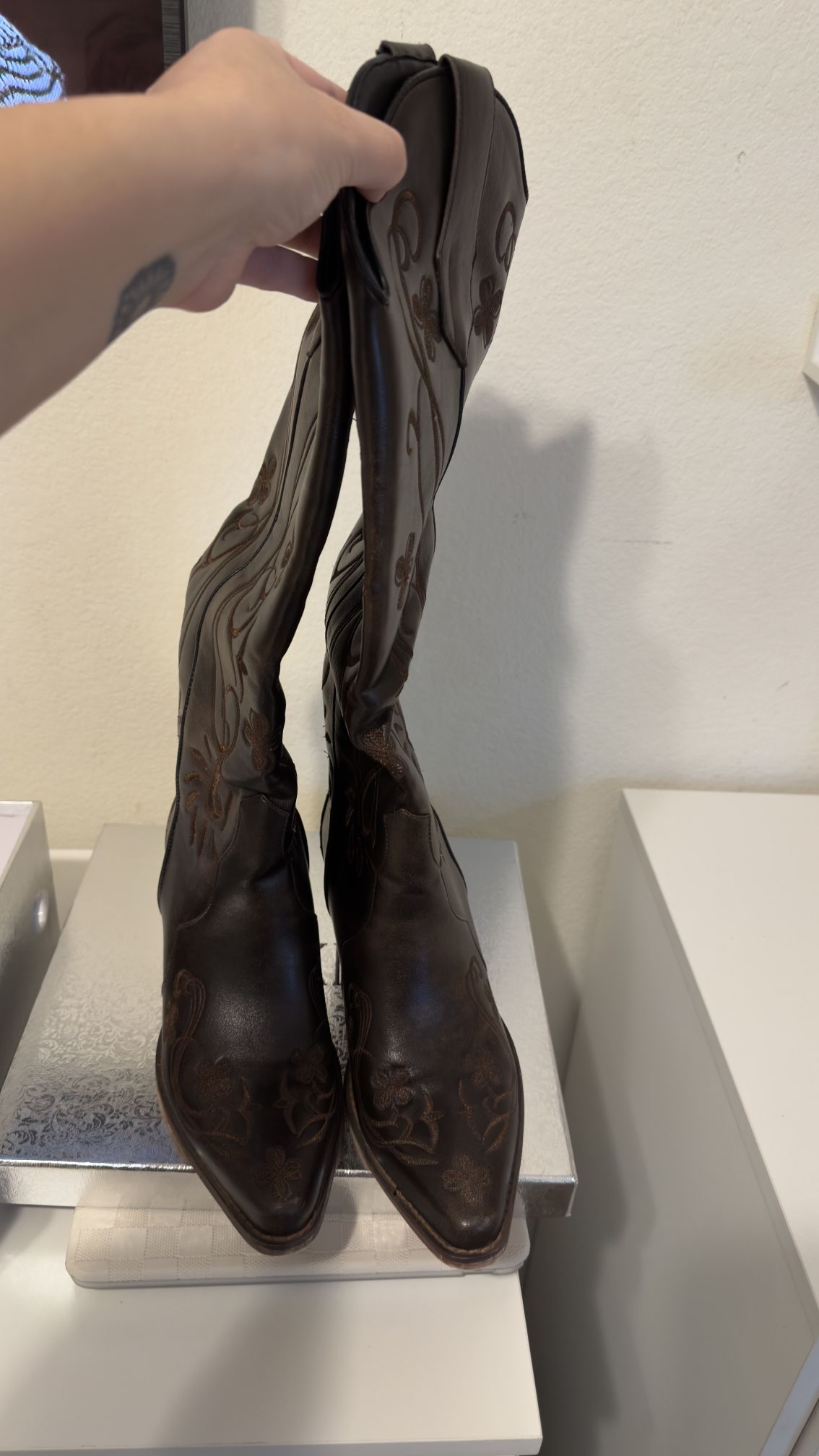 Brown Knee High Cowboy Boots