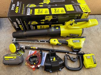 RYOBI 40V HP Brushless 17" Attachment Capable String Trimmer & 180 MPH 800 CFM Blower with 6.0 Ah Battery & Charger
