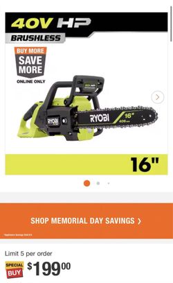 RYOBI 40V HP Brushless 16 in. Battery Chainsaw tool only