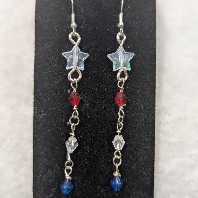 Handmade Patriotic USA Star Dangle Earrings