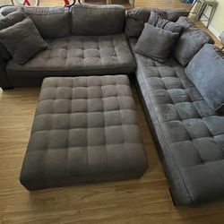 Gray Suede Sectional Sofa/Couch