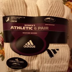 Women's Adidas Athletic Crew Socks. Odor Resistant, Moisture Wicking. 6 Pairs For $15