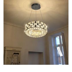 Crystal Chandelier for Dining Room Dimmable LED Ceiling Light Fixture Height Adjustable Chandliers for Kitchen Island Entrance Hallway Black