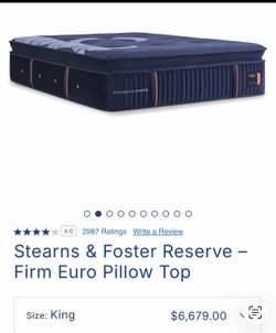 Stearns and Foster Reserve Firm Euro Pillow Top King SIZE MATTRESS