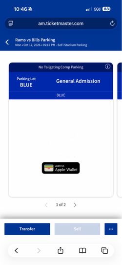 Rams vs Bills - parking pass blue lot