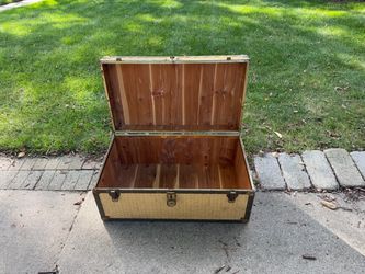 Storage Box, with Cedar Wood inside, hinged, Straps, metal latches, 36w, 20 deep, 16 high,solid, $25