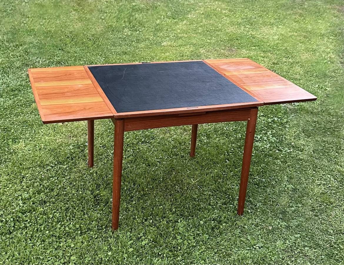 Vintage Danish Mid Century Modern MCM Teak Flip Flop Expandable Game Dinning Table
