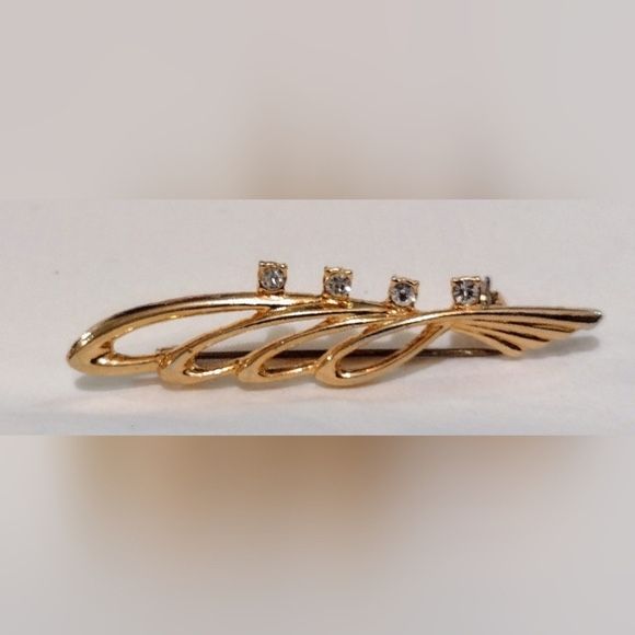 Gold Tone Brooch With Gems 2.25" Minimalist