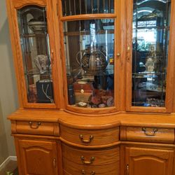 Solid Oak Lighted China Cabinet 