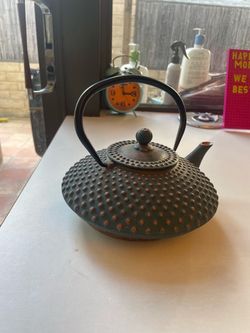 Japanese teal and copper hobnail cast iron teapot