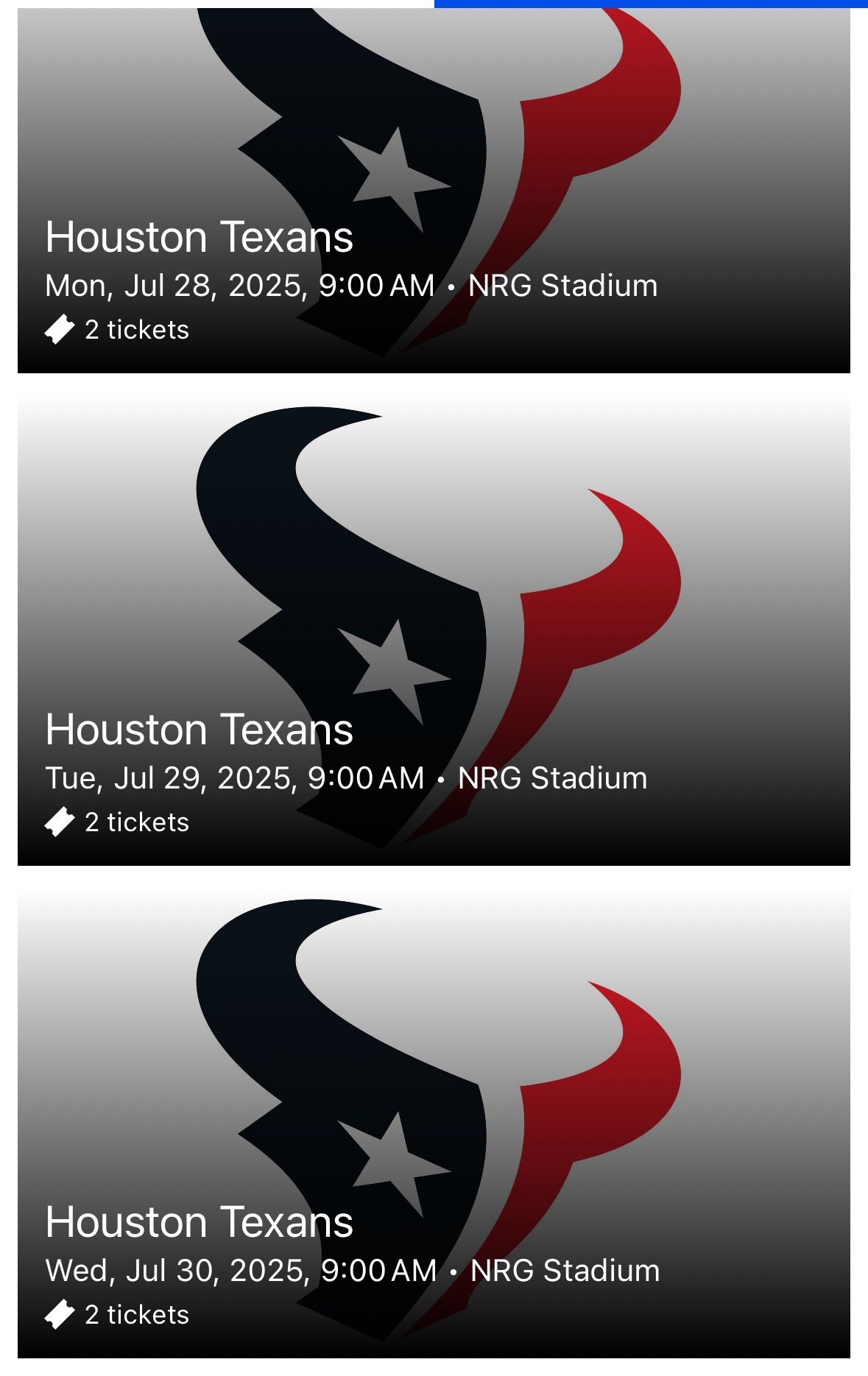 Texans Training Camp Tickets. Can’t Make All Days.