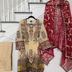 NWT Pakistani Indian Women Designer Heavy Work 3 pc suit