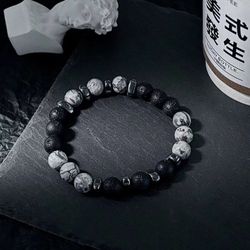 Obsidian beaded volcanic stone bracelet men's luxury high-looking retro niche unpopular couple bracelet male domineering