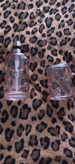 Pink bow soap dispenser and toothbrush holder