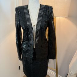 Pierre Balmain Black Embossed Leather Blazer – Size 40 (IT) / 26