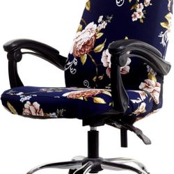 Navy Flower Office Chair Cover Durable Zipper, Printed Washable Stretchable 