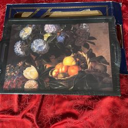 New And Unused Wooden Tray With Handles - Hydrangeas Bouquet 