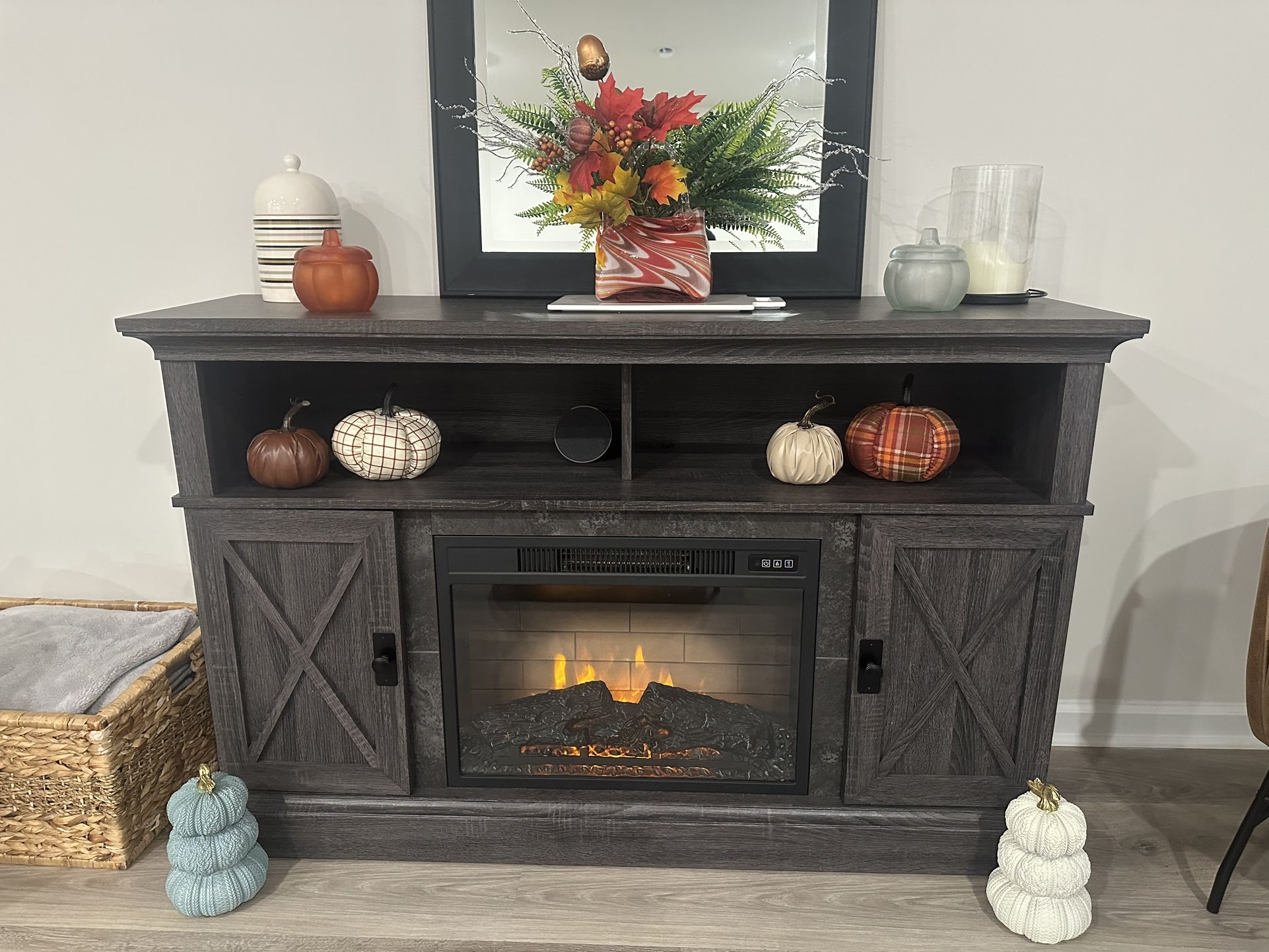 Kellum 54in Gray Media Fireplace Console